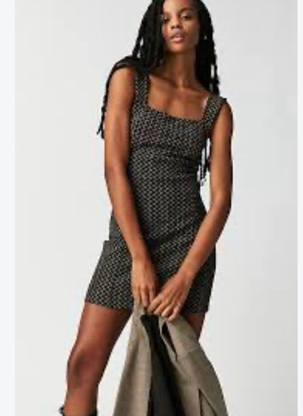 Free People Black Cream Textured Knit Mini Dress Size M